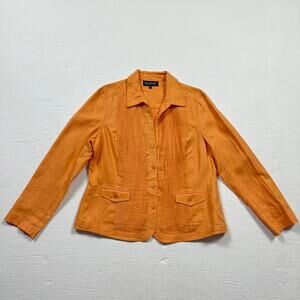 Jones New York Linen Button Front Blazer Orange Jacket, Size 14P